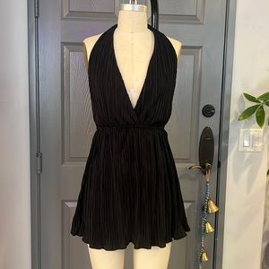 Sexy black pleated dress with built in bodysuit size S